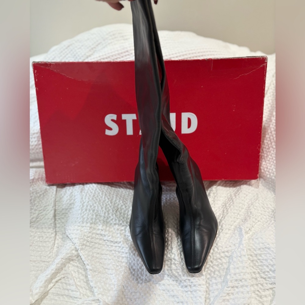 STAUD Black Women's real leather Boots 41 knee high boots square pointy toe - Picture 5 of 12